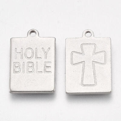 

304 Stainless Steel Pendants Holy Bible Stainless Steel Color 17x12x1mm Hole 1mm