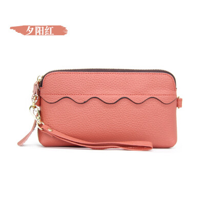 

The first layer of cowhide 2019 new three-layer ladies clutch bag long wallet multi-function lychee leather phone bag