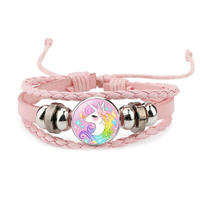 

Cartoon Cute Children Unicorn Time Gemstone Bracelet Hand-Woven Rope Leather Bracelet