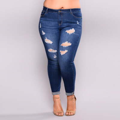 

Tailored Women Plus Size Ripped Stretch Slim Denim Skinny Jeans Pants High Waist Trousers