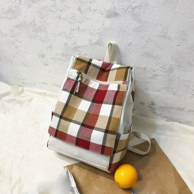 

Canvas Backpack Cute Plaid Backpack Girl Campus Leisure Bag Wild Travel Backpack