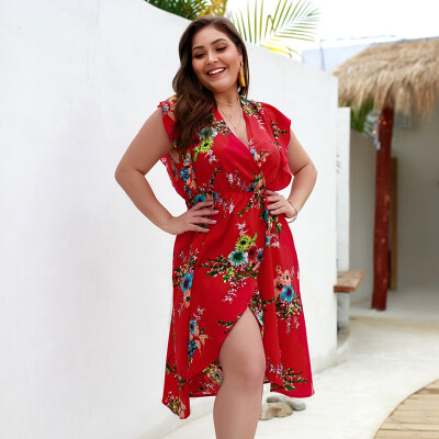 

Summer new V-neck floral print sleeveless dress