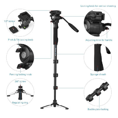 

Weifeng WF-3958M Professional Portable Aluminum Alloy Camera Monopod with Fluid Pan Head Unipod Holder 14" 38" Screw Mounts Max