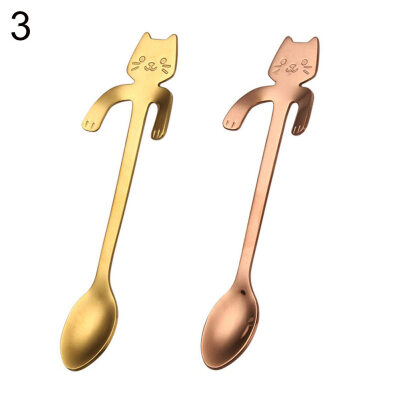 

2Pcs Stainless Steel Spoon Cartoon Cat Long Handle Lovely Dessert Soup Flatware