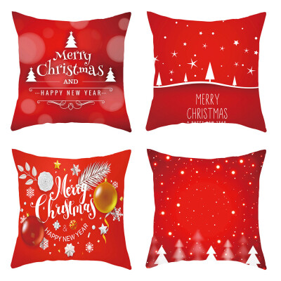 

Tailored 4PC Merry Christmas Short Plush Pillowcase Sofa Pad Set Home Decoration 18x18 In