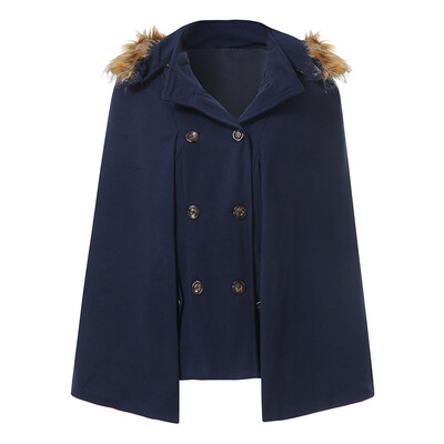 

Toponeto Women Ladies Winter Hooded Button Pocket Loose Irregular Hairy Coat Cloak