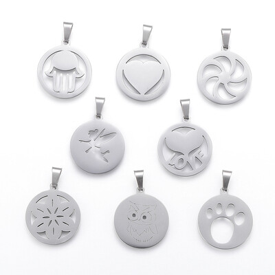 

304 Stainless Steel Pendants Flat Round Stainless Steel Color 25x22x12mm Hole 4x75mm