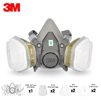 

3M 6200 Half Face Gas Mask Respirator with 2Pcs Multi Acid Gas & Organic Vapor Filter Cartridge Filter Cotton Filter Cover