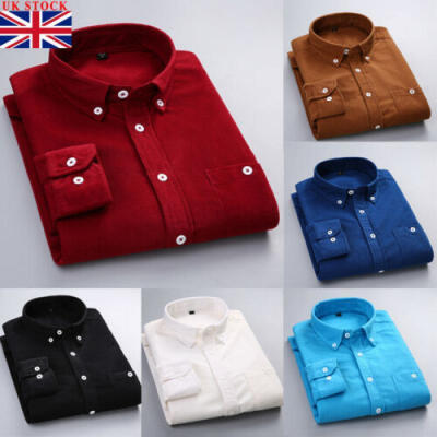 

Mens Casual Shirt Long Sleeve Corduroy Shirts Top Blouse Autumn Slim T Shirt UK