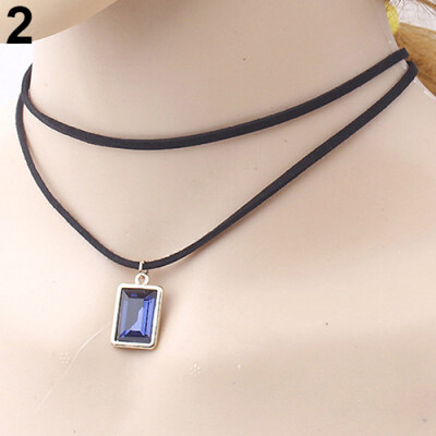 

Womens Vintage Choker Square Rhinestone Pendant Short Chain Necklace Jewelry