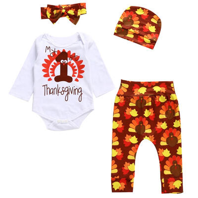 

4pcs Thanksgiving Day Baby Boys Girls Tops T-shirt Pants Hat Headband