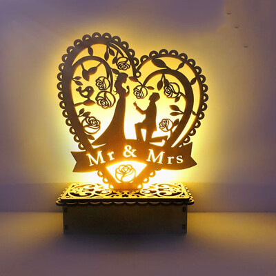 

Gobestart Wooden LED Night Light I Love U Mr&Mrs Wedding Anniversary Home Decor