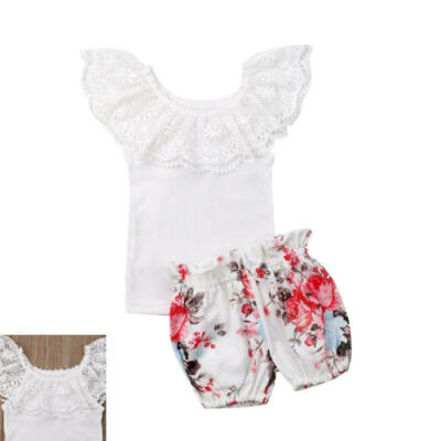 

Cute Toddler Baby Kids Girl Lace TopsFloral Shorts Pants Trousers Outfits Set