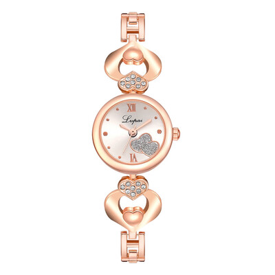 

Best Selling Womens Watches Rose Disc Heart-Shaped Chain Ladies Luxury Quartz Wristwatch Clock Dress Gift Relogio Feminino