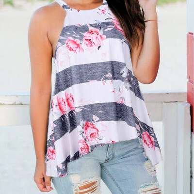 

Nomeni Women Summer Floral Striped Vest Top Beach Loose Tank T-Shirt Blouse BKL