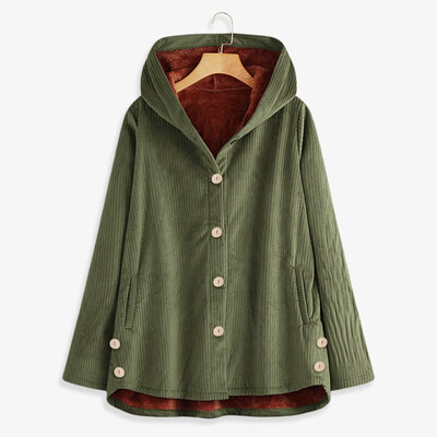 

Tailored Plus Size Women Winter Warm Solid Button Pockets Thicker Hooded Coat Outwear