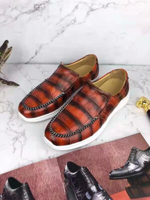 

Orange color Genuine real crocodile skin men shoe fashion leisure crocodile leather belly skin men sneaker shoe with cow lining