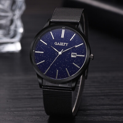 

Gobestart Fashion Casual Starry Sky Simple Calendar Business Net With Strap Mens Watch