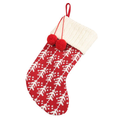 

Knitted Christmas Stockings Ornaments Gift Holders With Two Pom-Poms Xmas Tree Fireplace Hanging Seasonal Decorations