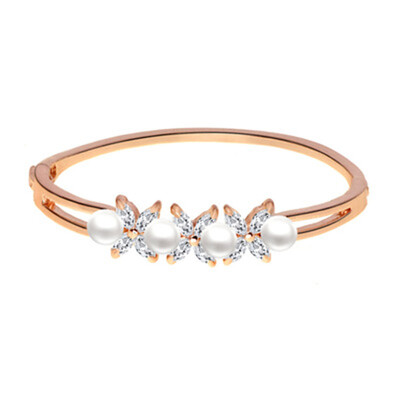 

Rose Gold Color Charms Bracelets & Bangles Jewelry Pearl Crystal Bracelets For Women Gifts