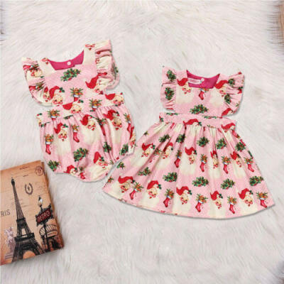 

Christmas Toddler Baby Girl Clothes Sister Matching Romper Xmas Dress Outfit