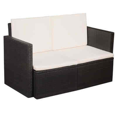 

2 Seater Garden Sofa with Cushions Brown Poly Rattan