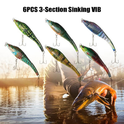 

Lixada 6PCS 3-Section Sinking VIB Fishing Lures 89g 95mm Artificial Hard Bait Set Wobbler Bait with 6 Hooks