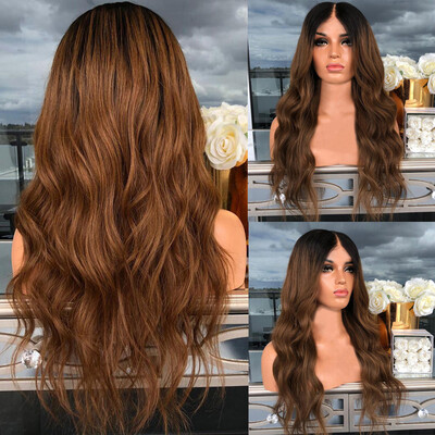 

〖Follure〗Fashion Synthetic Long Wave Black-brown Color Curly Hair Wig Natural Hair Wigs