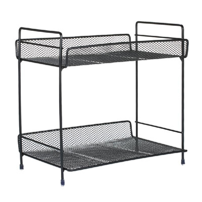 

2-Tier Metal Mesh Storager Basket Organizer for Home Office Kitchen Bathroom Black