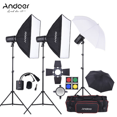 

Andoer MD-250 750W 250W 3 Studio Strobe Flash Light Kit with Light Stand Softbox Lambency Unbrella Barn Door Flash Trigger Car