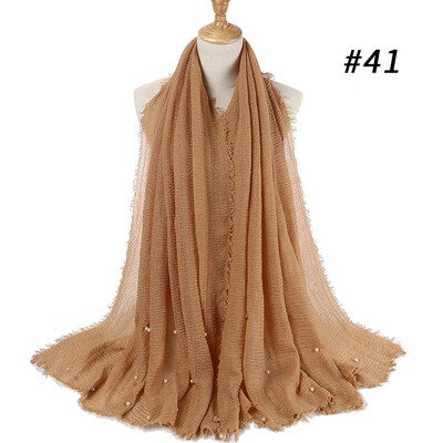

Cotton&linen crumpled monochrome womens scarf hot two-headed pearl accessories headscarf girls