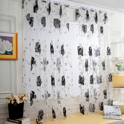 

JPGIF 1 PCS Vines Leaves Tulle Door Window Curtain Drape Panel Sheer Scarf Valances