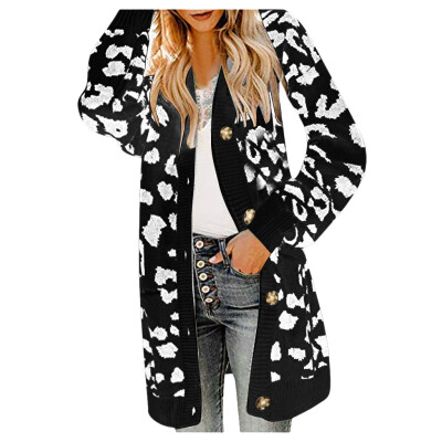 

〖Follure〗Fashion Women Knitted Leopard Print Long Sleeve Cardigan T-shirt Sweater Coat