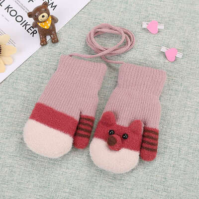 

New 2-4 Years Old Cute Cartoon Baby Gloves Winter Knitted Wool Mittens Thicken Gloves