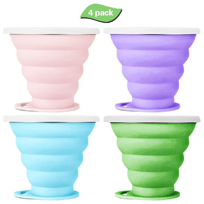 

4 Pack Silicone Collapsible Cup 270ml Travel Cup with Lids Silicone Folding Cup for Hiking Camping Picnic