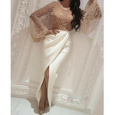 

Womens Maxi Dress Ladies See-through Long Sleeve Evening Party Cocktail Gown