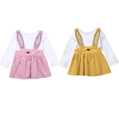 

Newborn Toddler Kids Baby Girls Bunny Rabbit Cotton Dress Long Sleeve Overall Tutu Dresses Outfits 0-3Years