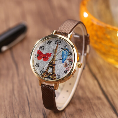 

Silver powder Paris Tower ladies fine watch with personality quartz
