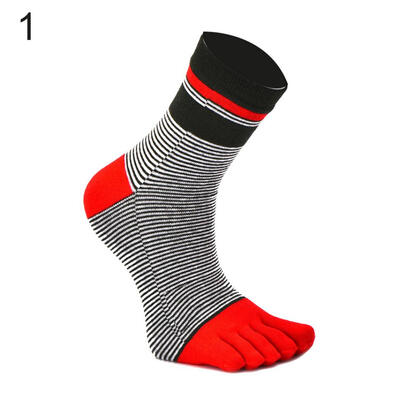 

Fashion Stripe Cotton Soft Breathable Mens Five Toes Casual Sport Running Socks