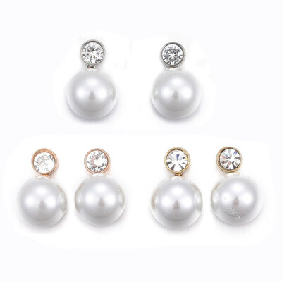 

304 Stainless Steel Stud Earrings with Rhinestone&Acrylic Pearl Half Round Mixed Color 15x10x6mm Pin 07mm