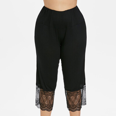 

Tailored Women Casual Plus Size High Waisted Lace Panel Leggings Pant