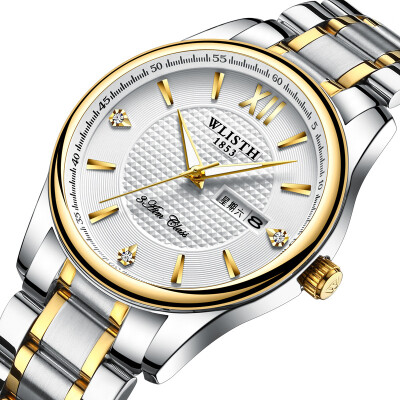 

Gold&silver two-tone steel belt mens business men&women luminous waterproof quartz couple watch custom