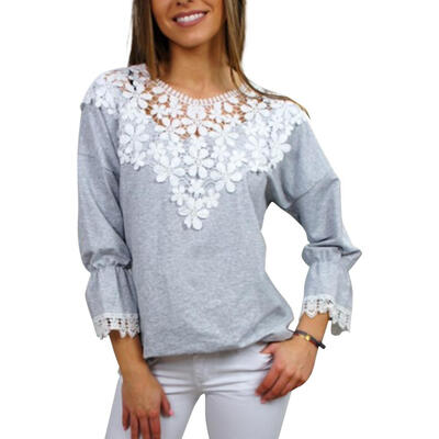 

Spring Fashion Casual Women Lace Shirt 34 Length Sleeve Sexy Party Tops