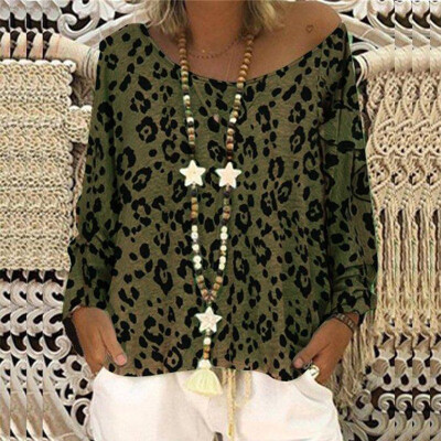 

Womens Leopard Printed Long Sleeve Blouse Baggy Long Tops T Shirts Plus Size