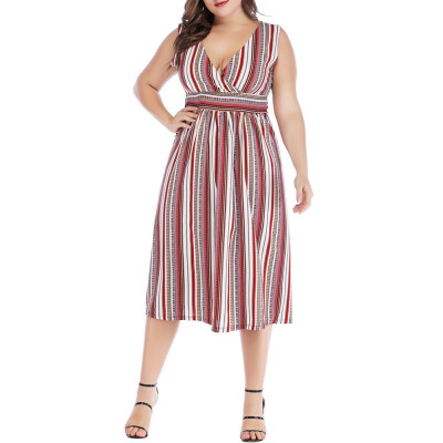 

Women Summer Fashion Casual Stripe V-neck Shoulder Straps Dresses