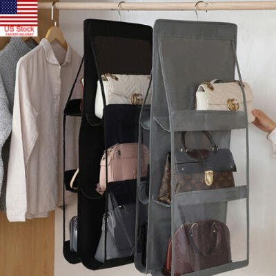 

6 Pockets Clear Hanging Purse Handbag Tote Bag Storage Organizer Closet Rack Bag