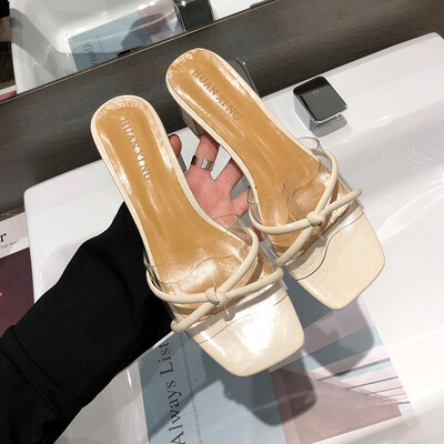 

INS Rough-heeled European Station Slippers High-heeled Shoes Roman Sandals Late Evening Shoes Elegant Women