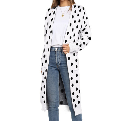 

Women Fashion Polka Dot Knited Sweaters Cardigan Long Sleeved Loose Pullovers Tops