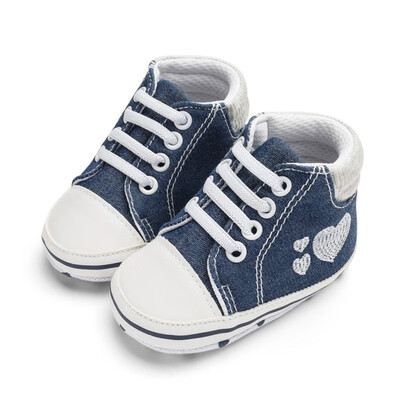 

Denim Baby Shoesborn Embroidered Heart Shape Cute Baby Girl Shoes First Walkers Fashion Soft Bottom Baby Canvas Boys Shoes