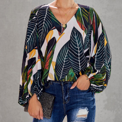 

Women V Neck Floral Autumn Shirt Women Shirts Casual Long Sleeve Loose Top Shirt